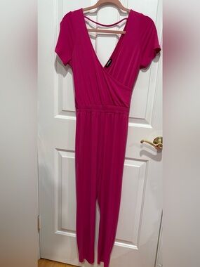 Express Fuchsia Wrap-Front Jumpsuit